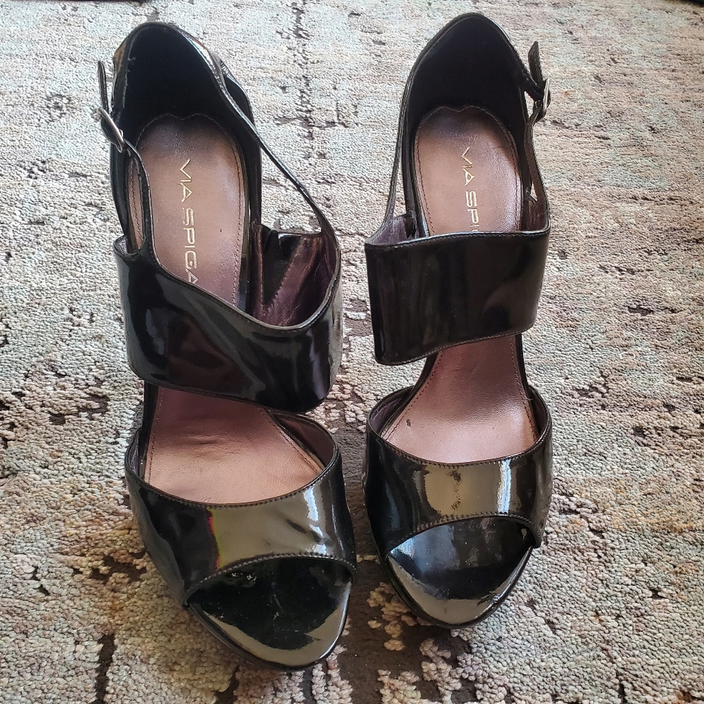 Via Spiga black Patent Leather Platform Sandals Size 8